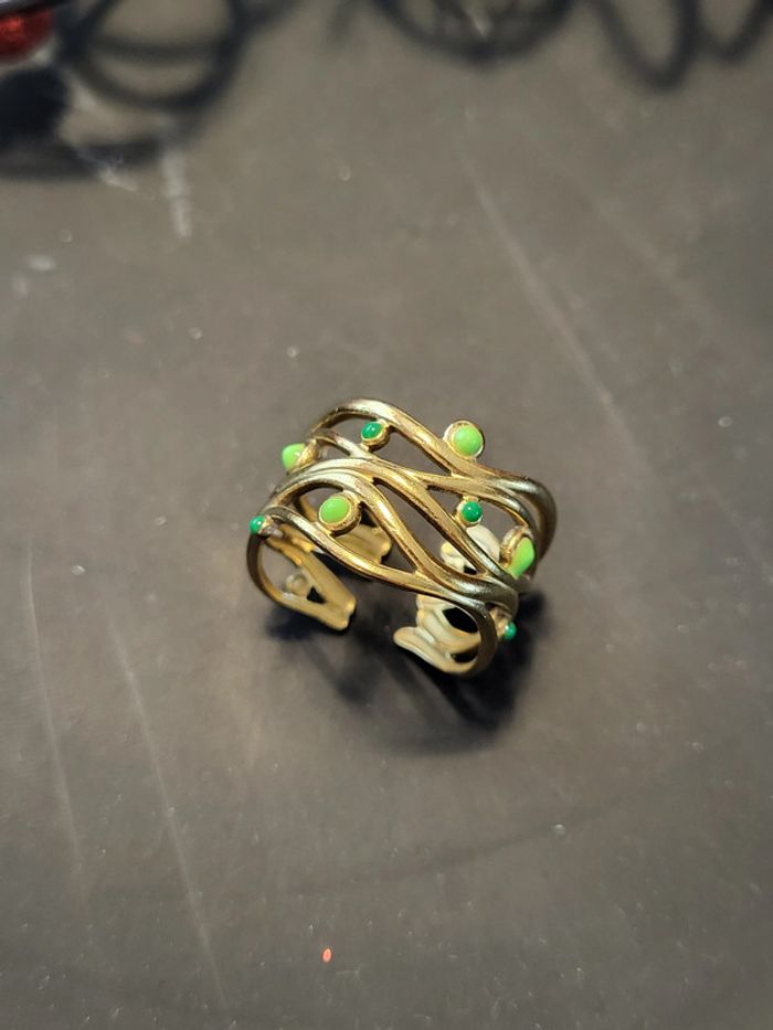 Bague acier inoxydable feuillage dorée ajustable