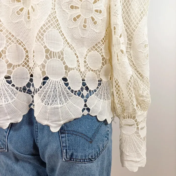 Blouse dentelle écrue Miss Chawn Paris col montant ajouré romantique – Taille M A735 - photo numéro 13