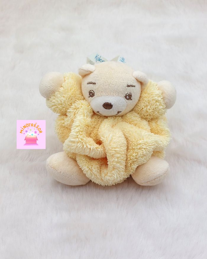 Peluche doudou ours boule plume jaune petit modèle 11 cm KALOO 1998-2008 attache