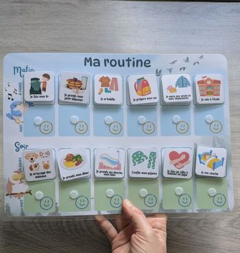 Tableau de routine enfant matin et soir oiseau chantant et chouette, rituels quotidiens