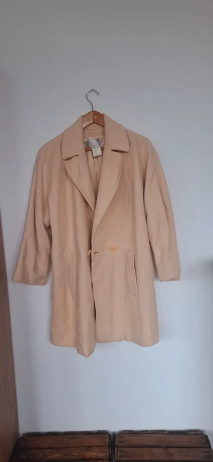 Manteau vintage en laine – Beige – coupe oversize très chaud - photo numéro 7