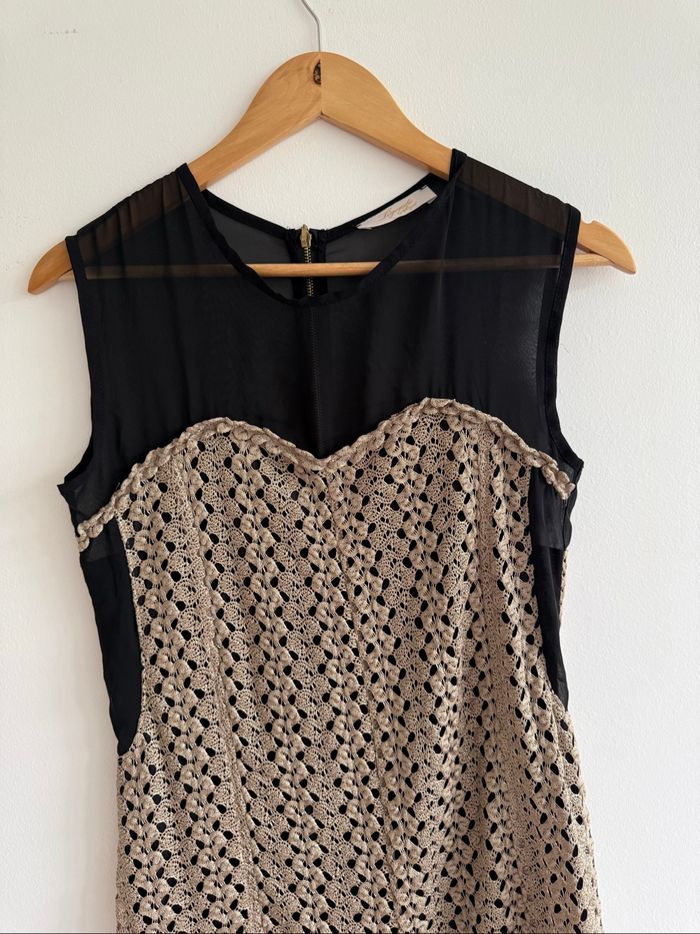 Robe chic soirée doré noir avec transparence taille 38 M - photo numéro 2