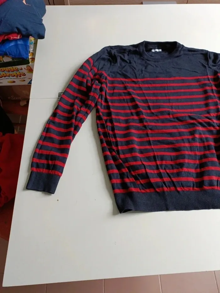 Pull rayé rouge bleu marine Gémo taille xxl - photo numéro 2