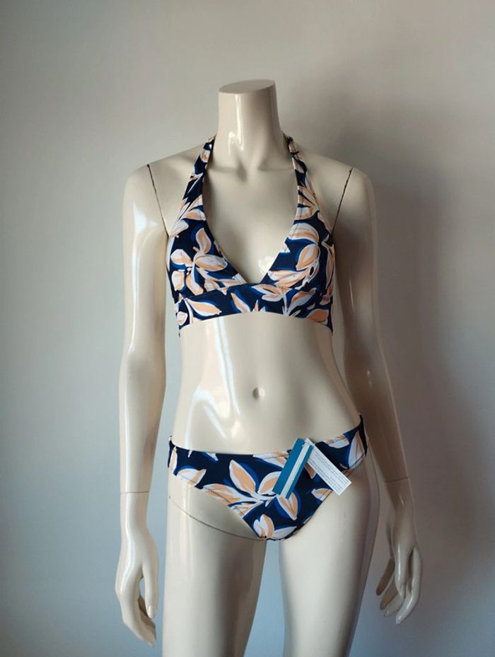 Maillot de bain 2 pièces Paddé feuillage bleu encre taille 36