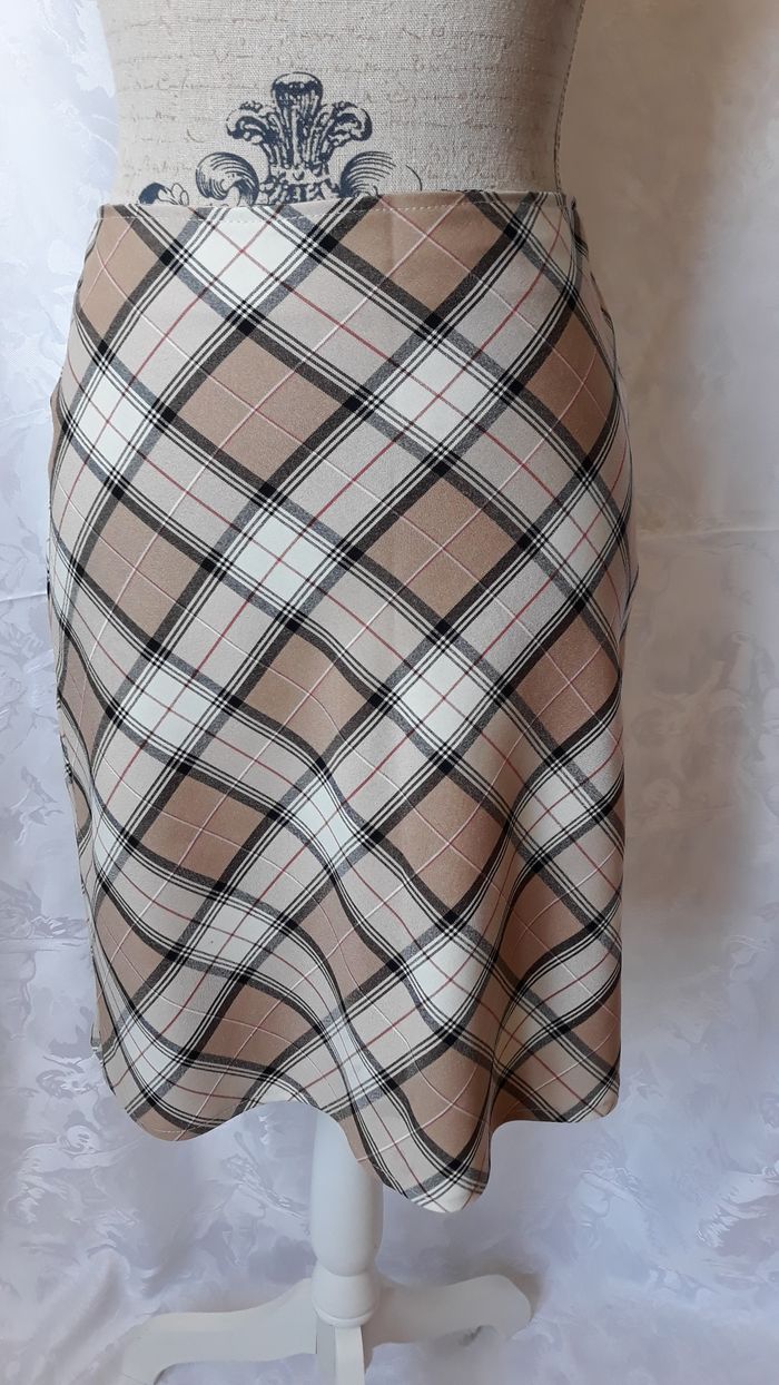 Faby27800 Jupe femme "LANAYA", carreaux beige marron clair noir et rouge, T 38 - photo numéro 2