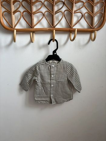 Chemise manches longues mixte grise vichy Cyrillus 3 mois