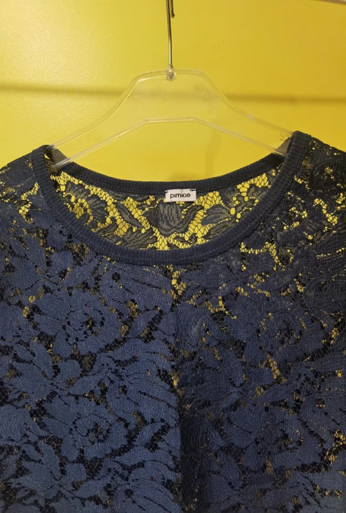 T-shirt transparent dentelle bleu marine - photo numéro 2