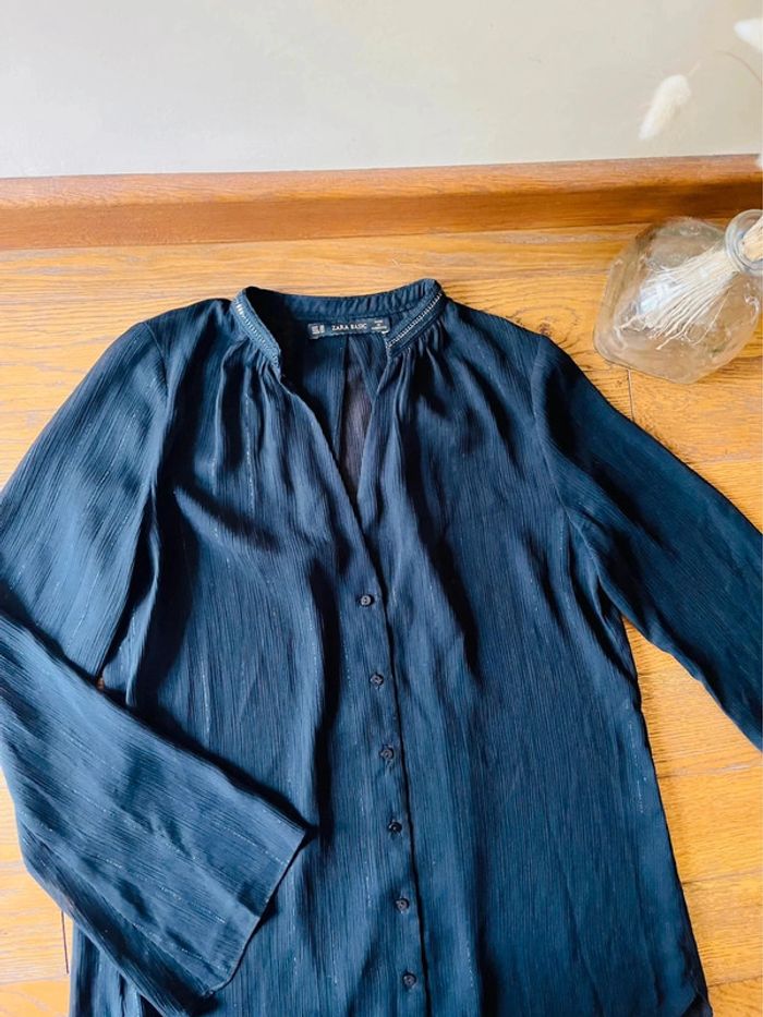 Sublime blouse chemise Zara noir XS fluide neuve à boutonnage décolleté en V - photo numéro 5