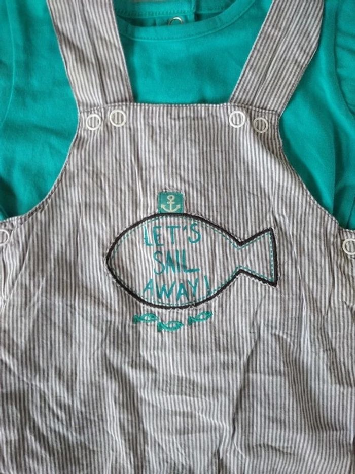 Ensemble (salopette (tee shirt) Garçon 6 mois Poisson Sous marin Tissaia 100% coton - photo numéro 4
