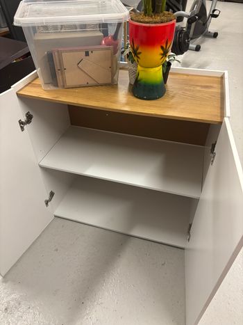 Petit meuble de rangement blanc et bois – Excellent état