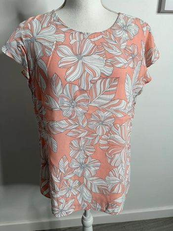 Blouse à fleurs rose corail et blanche M&S T38 M