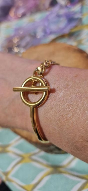 Bracelet mi jonc mi chaîne épaisse réglable cercle tige acier inoxydable or