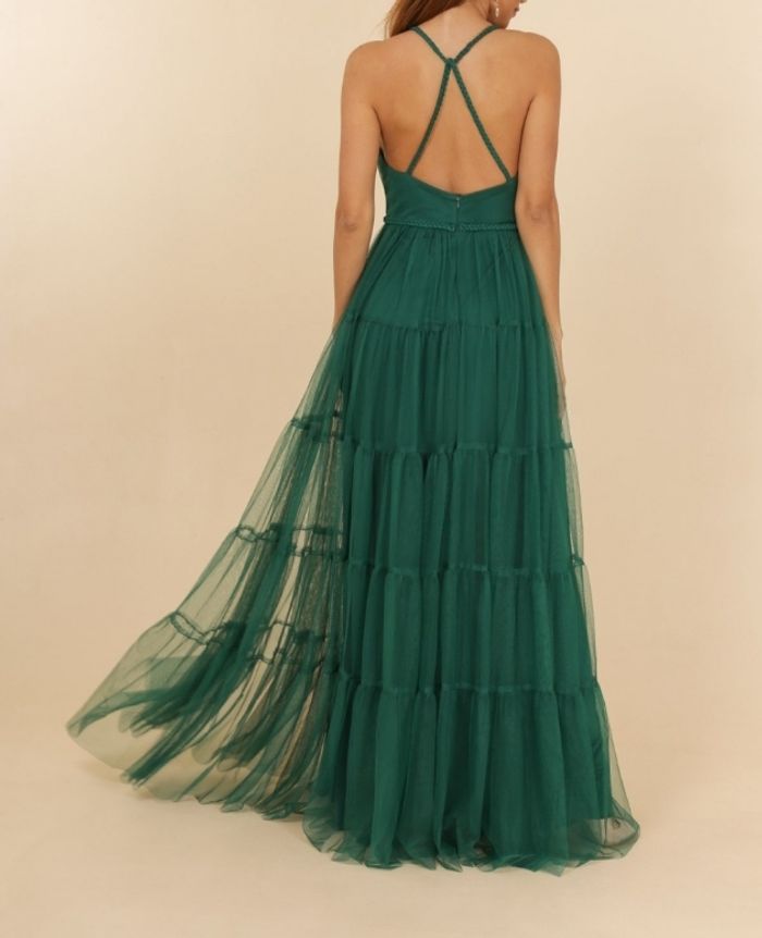 robe ceremonie volanté bretelle tressées vert emeraude taille 36 - photo numéro 5