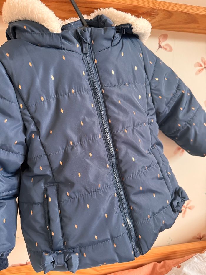 Manteau / doudoune chaud imperméable doublure polaire bébé fille avec noeuds et pois - photo numéro 2