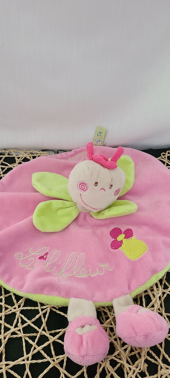 Doudou plat Lilifleur rose vert TITOUTAM