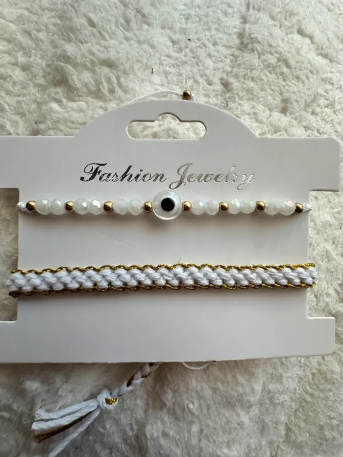 Lot bracelets brésilien blanc doré œil de protection