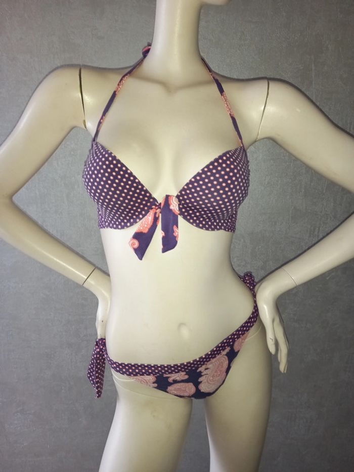 maillot de bain 2 pièces violet et rose etam taille 42
