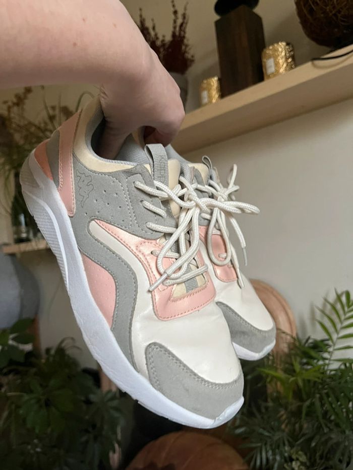Baskets légère et confortable satiné et velours - gris crème rose et blanc - photo numéro 13
