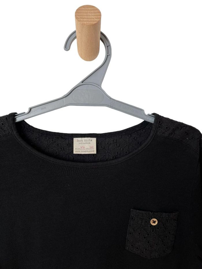 Tunique noire à manches longues (broderie anglaise) - Zara 9-10 ans (140cm) - photo numéro 2