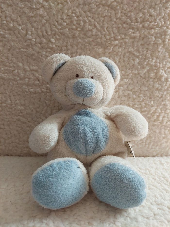Nicotoy - doudou peluche ours blanc et bleu