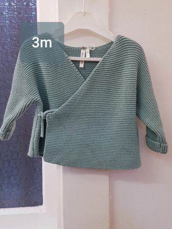 Gilet maille mousse coton bleu canard Orchestra 3 mois