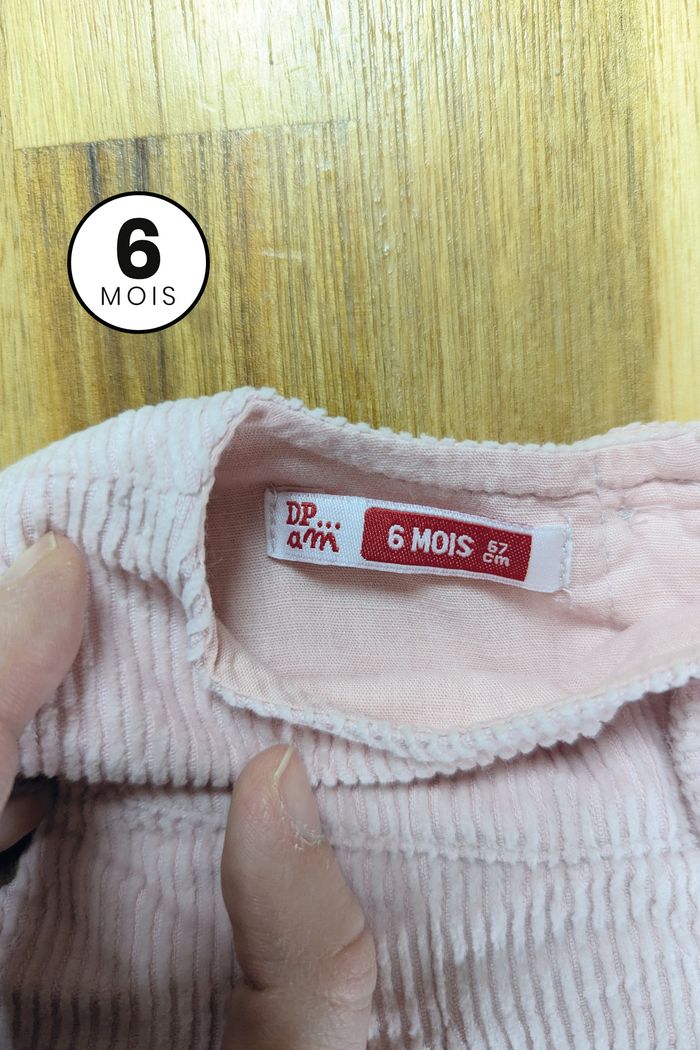 Robe rose pâle en velours côtelé - bébé fille 6 mois - photo numéro 3