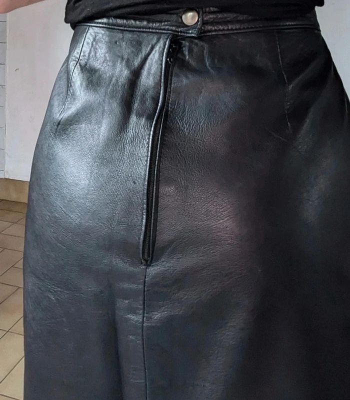 💎 jupe en cuir midi noir sexy rockabilly créateur français vintage GMG rare authentique taille XS 34 - photo numéro 4