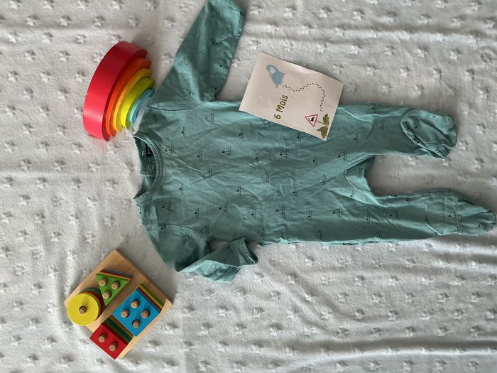 pyjama grenouillère en coton turquoise motifs baleines 6 mois kiabi - photo numéro 2