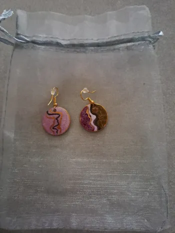 Boucles d'Oreilles Artisanales Acier Double Faces - Fait Main - Pièce Unique