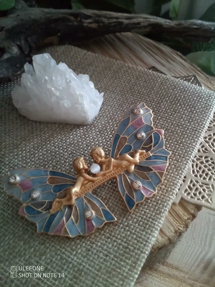 Broche anges ailés avec pierre de sélénite naturelle - photo numéro 2