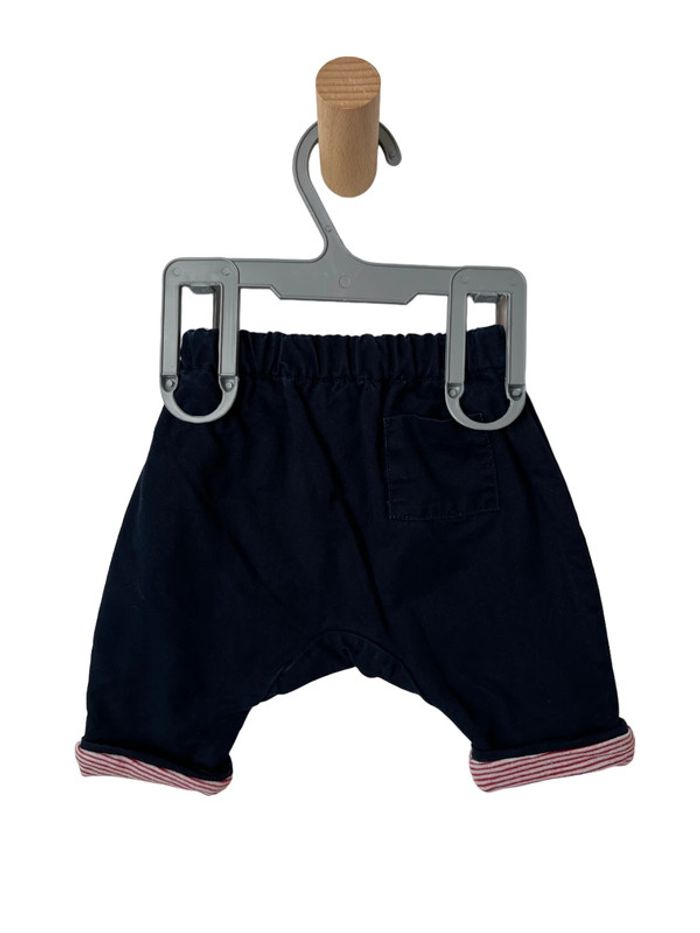 Pantalon bébé bleu marine, intérieur milleraies rouge - Petit Bateau 0 mois - photo numéro 3