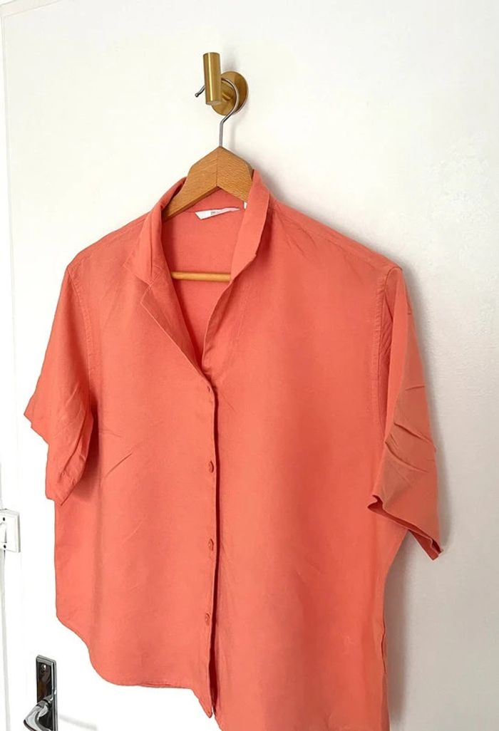 Chemise en lin mélangé orange corail Uniqlo taille L femme - photo numéro 5
