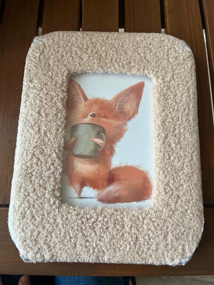 Cadre déco enfant – illustration renard – cadre bouclette beige
