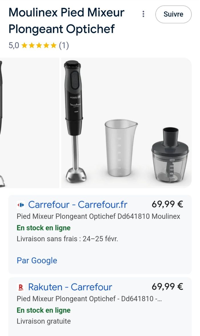 Mixeur Plongeant Moulinex Optichef 1000W - 10 Vitesses + Hachoir 500ml - Noir