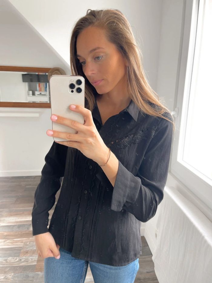 🌟 Chemise blouse manches longues noir avec broderie - photo numéro 3