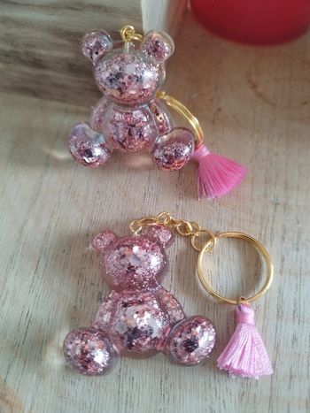Porte clé ourson rose paillettes