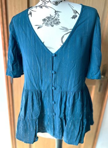 Blouse volantée bleu canard rayée argenté Promod taille 38/40
