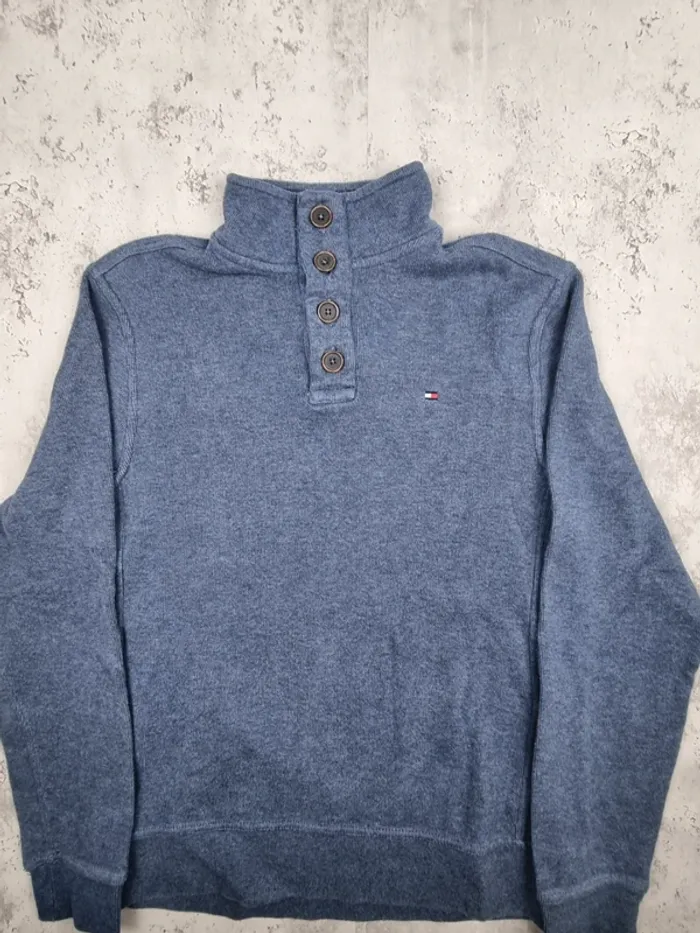 Pull col montant boutonné Tommy Hilfiger bleu – Taille M Hommes (mesures en photos) - photo numéro 3