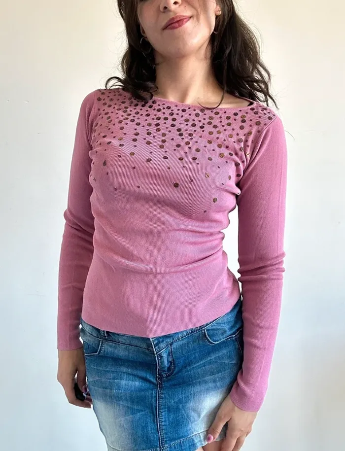 Haut vintage années 2000 y2k rose à sequins taille S