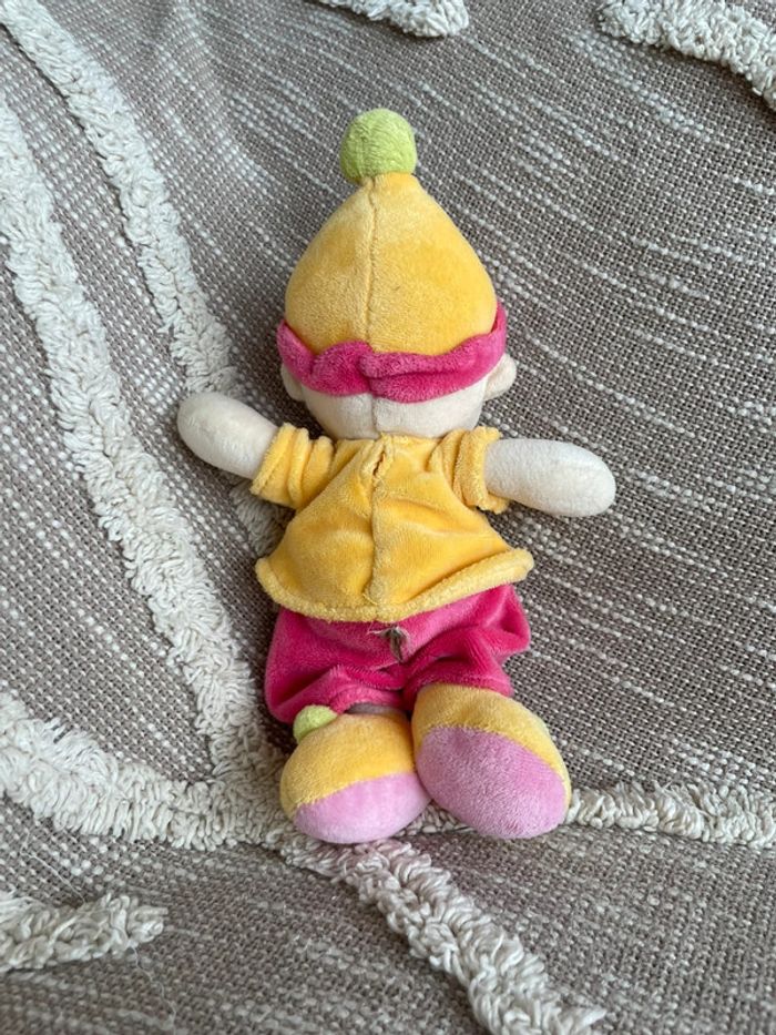 Peluche doudou 27cm Nicotoy clown poupée jaune orange et rose très bon état - photo numéro 3