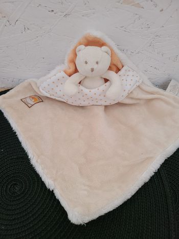 DOUDOU PLAT MOULIN ROTY OURS PLUME ET POLOCHON LIT BEIGE ECRU ORANGE
