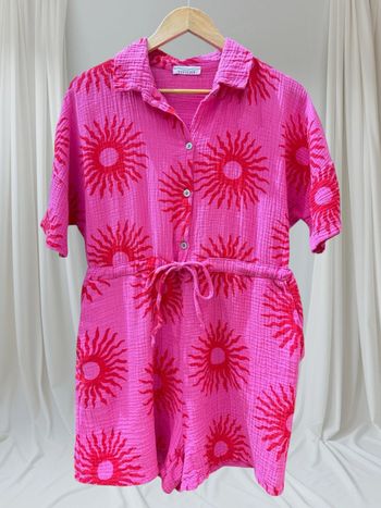 Combishort en gaz de coton grande taille 42-46 Fushia soleil rouge