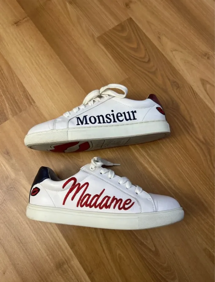 Bons baisers de Paname baskets blanches en 38 brodées Madame Monsieur