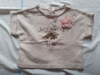 Tee shirt beige motif marron rosace rose