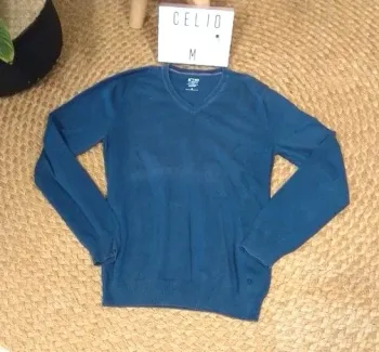 🧥 Pull fin bleu célio taille M - 100 %coton