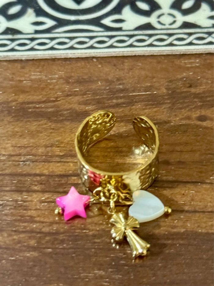 Bague mile Mila cœur nacré blanc étoile nacré rose croix acier inoxydable or - photo numéro 2