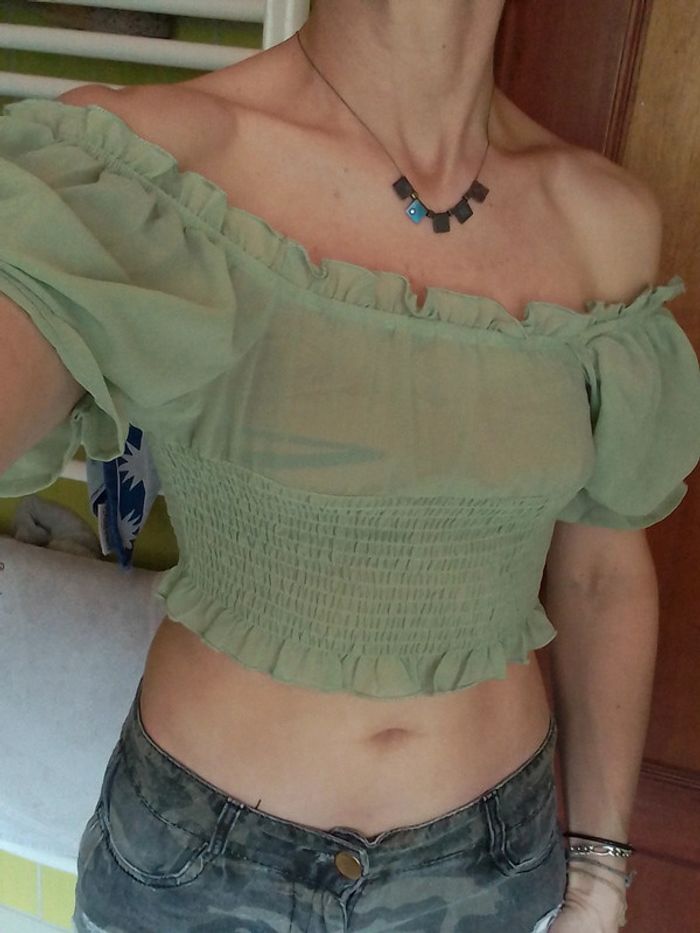 Blouse femme croq top verte claire Shein - photo numéro 3