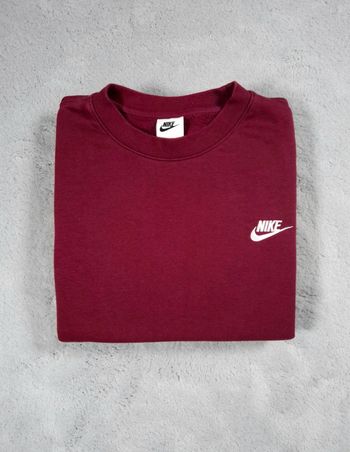 Sweat Nike Club Fleece Crewneck Pull col rond - Bordeaux logo brodé - Taille L Hommes