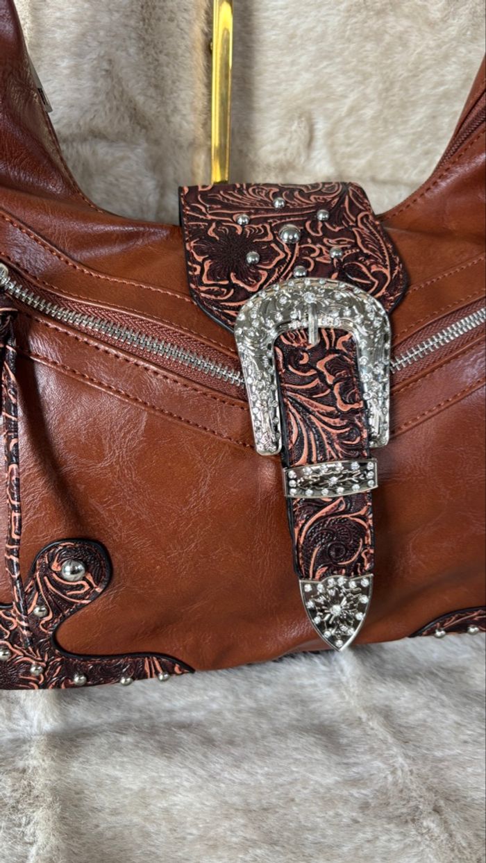 Sac western marron neuf – style bohème chic à boucle argentée - photo numéro 3