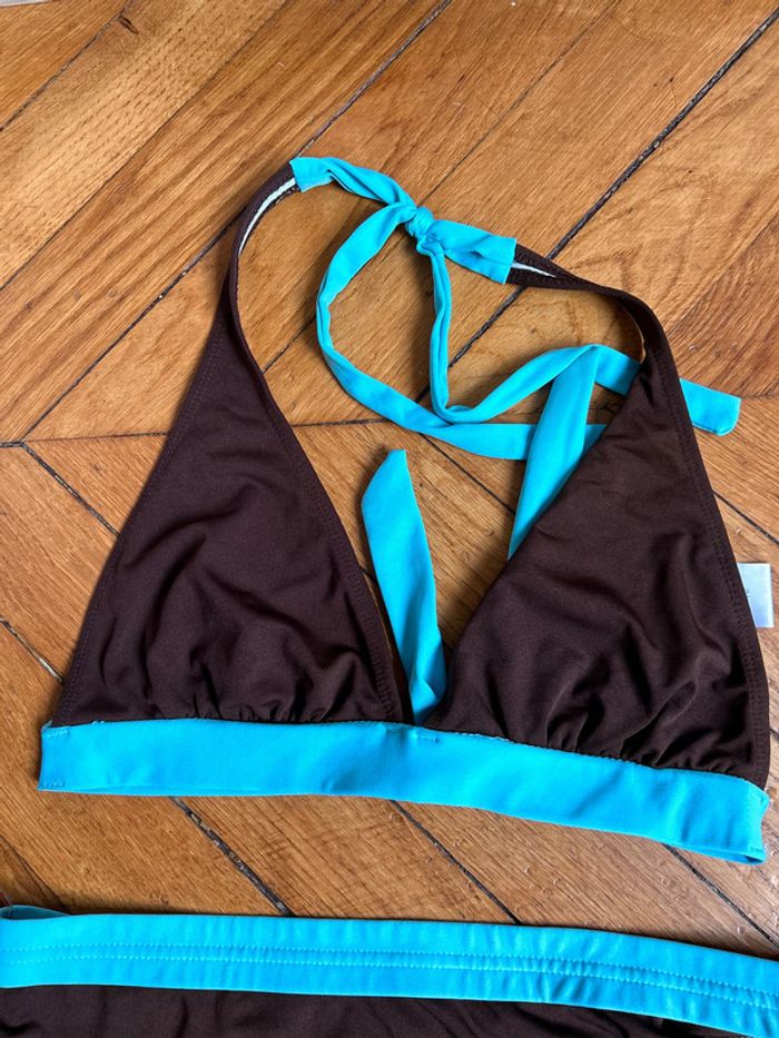 Maillot de bain 2 pièces turquoise et marron Taille 42 - photo numéro 3